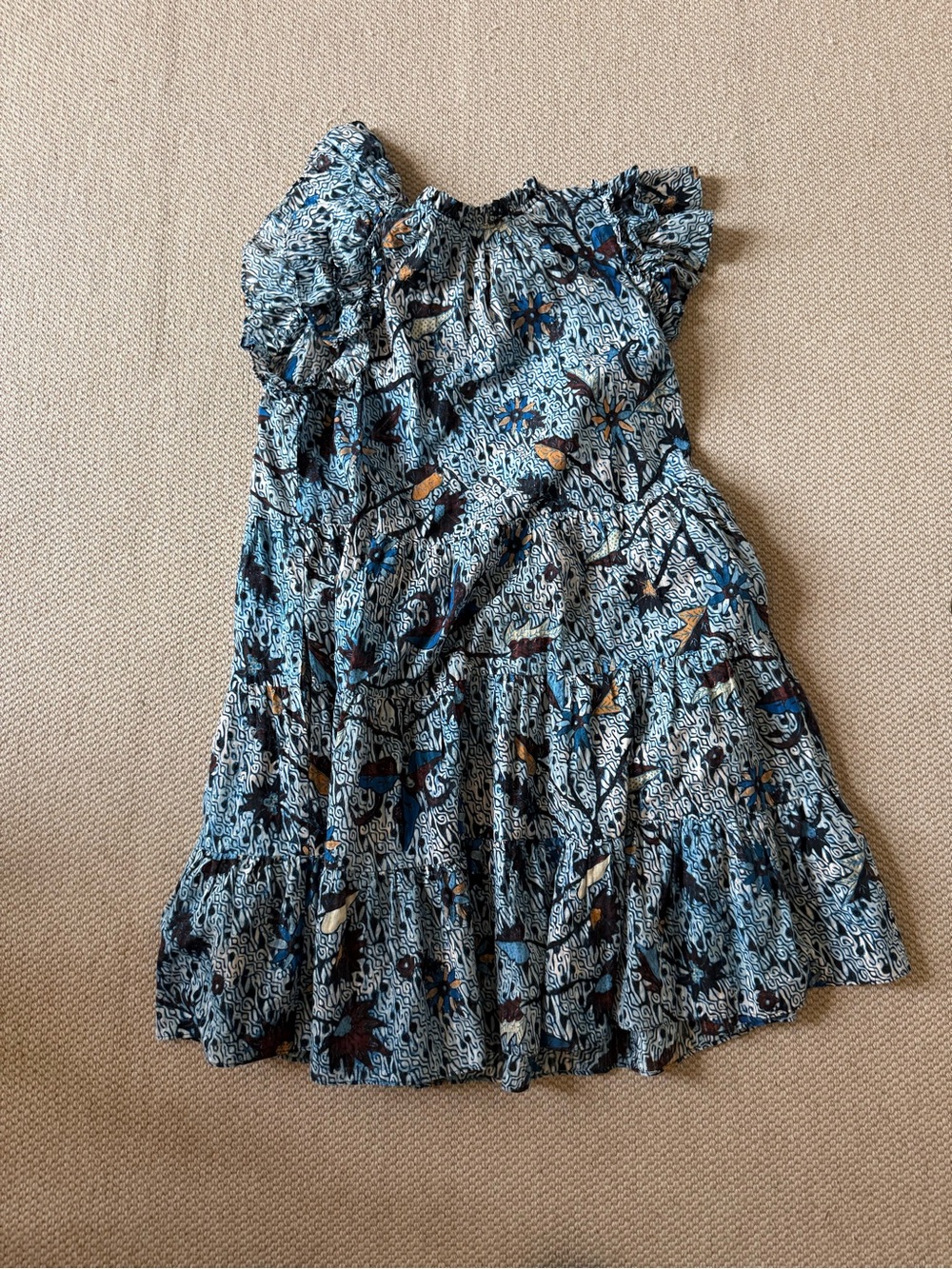 Ulla Johnson Blue Floral Tiered Cotton Blend Women's Dress